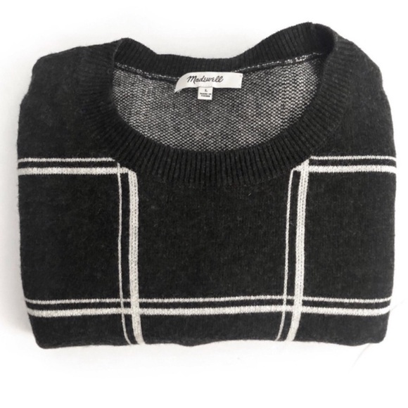 Madewell Black White Double Windowpane Grid Wool Alpaca Blend Sweater Size S - Picture 5 of 11